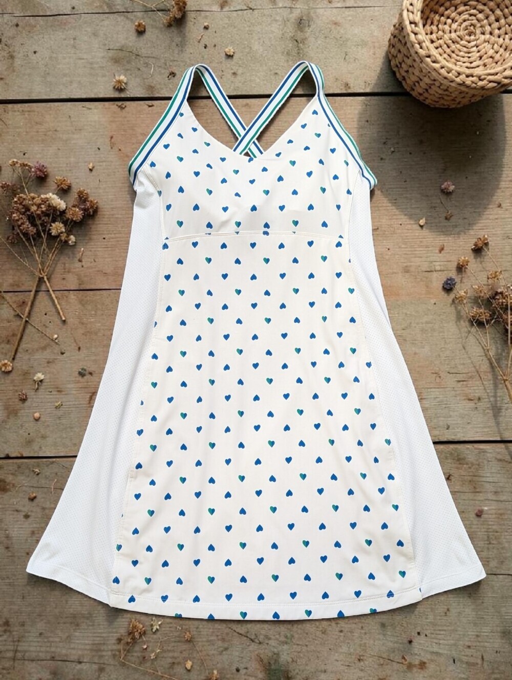 Tory Sport TB Tennis Dress M White Blue Heart Print Athletic Golf Preppy Rare